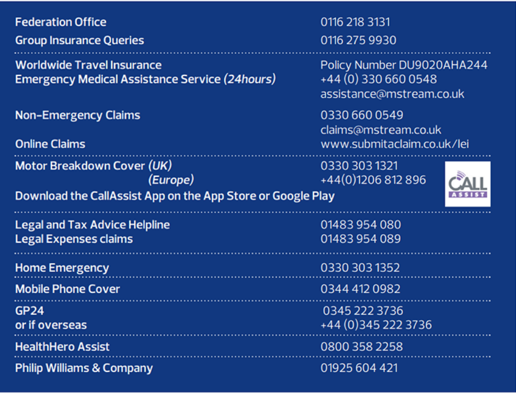 Group Insurance - Useful Contact Numbers