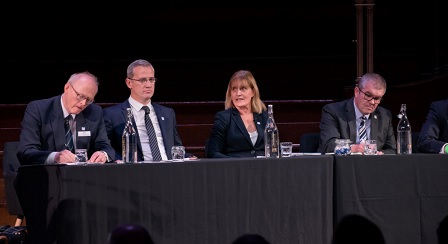 Policing Panel: (L-R) Sir Tom Winsor, HM chief inspector of constabulary, Director of the College of Policing Bernie O’Reilly, Federation Deputy National Treasurer Sarah Johnson, Chair of the National Police Chiefs’ Council Martin Hewitt