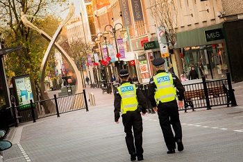 Stock image of officers patrolling a town centre